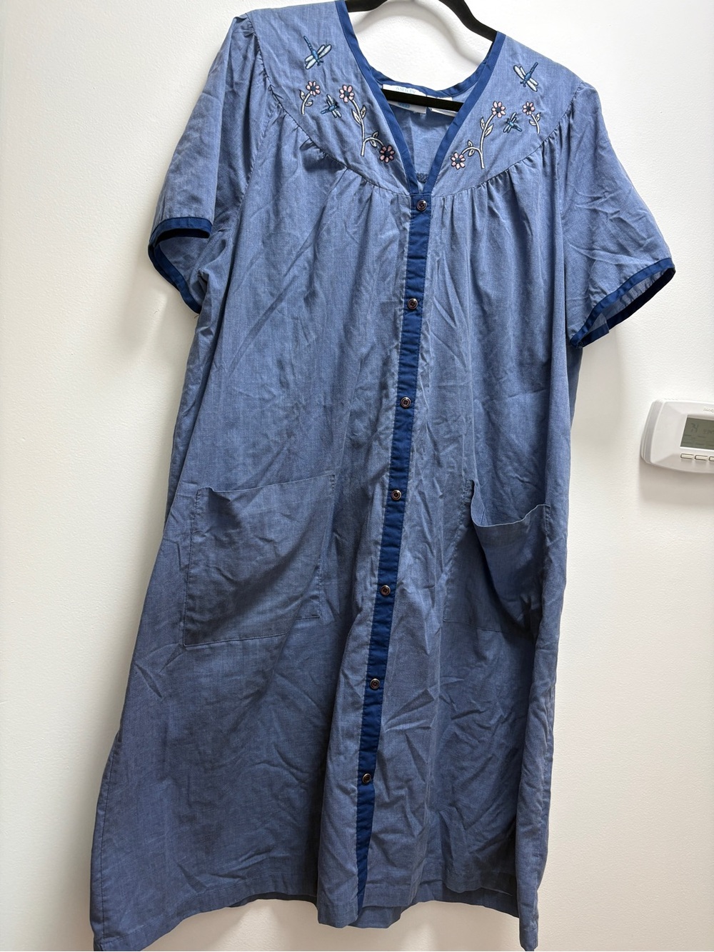 Ashley Taylor Blue Cotton-Blend Flowers & Dragonflies House Dress | 1x - Lounge